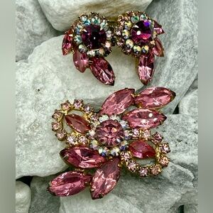 Vintage Juliana Style Pink AB Rhinestone Brooch Earrings Set D&E Look